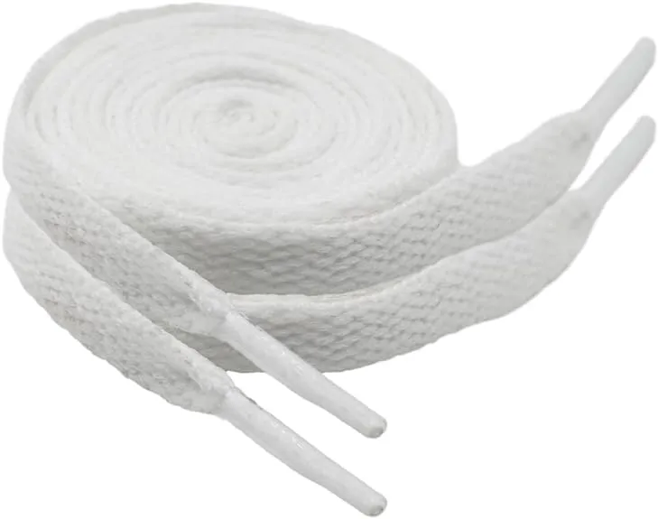 2 Pair White Flat Shoe Laces For Sneakers, 5/16 Wide Shoelaces Athletic Running Shoes Kids Adults