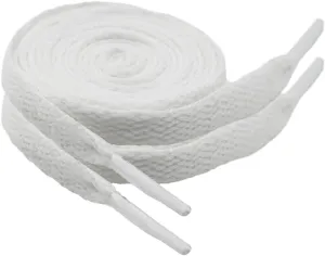 2 Pair White Flat Shoe Laces For Sneakers, 5/16 Wide Shoelaces Athletic Running Shoes Kids Adults