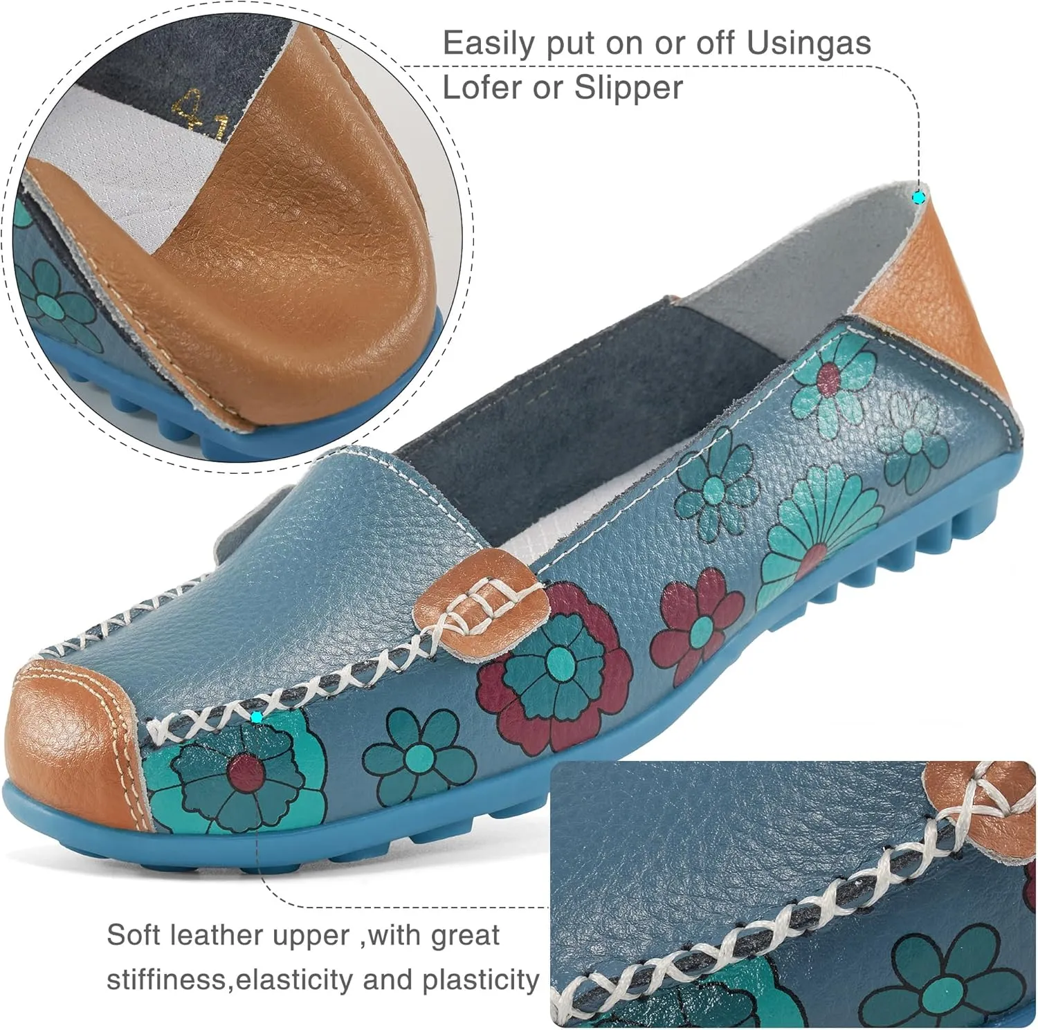 Ablanczoom Womens Loafers Flats Shoes: Women Comfortable Soft Floral Print Dress Loafer Casual Slip on Walking Driving Shoe