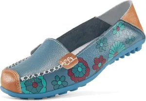 Ablanczoom Womens Loafers Flats Shoes: Women Comfortable Soft Floral Print Dress Loafer Casual Slip on Walking Driving Shoe