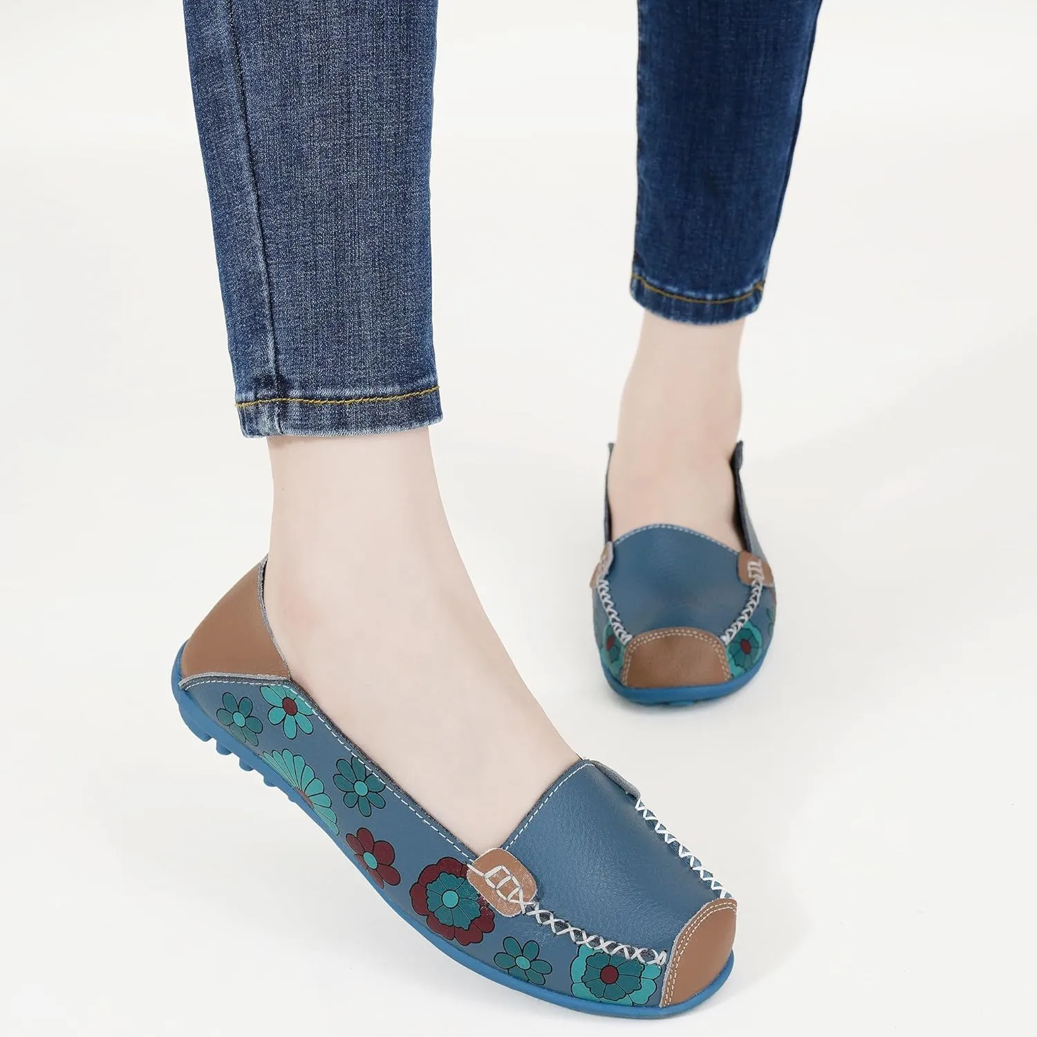 Ablanczoom Womens Loafers Flats Shoes: Women Comfortable Soft Floral Print Dress Loafer Casual Slip on Walking Driving Shoe