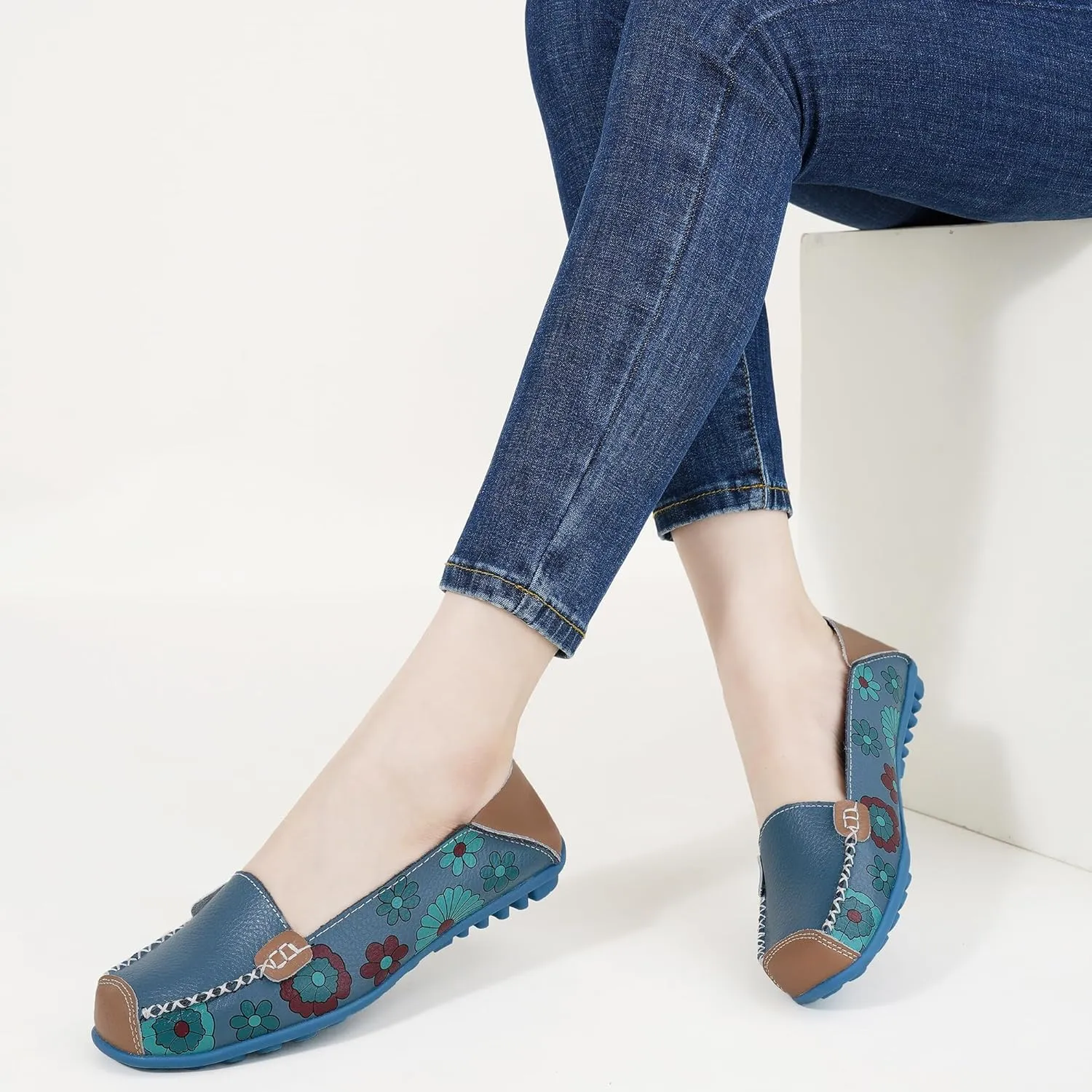 Ablanczoom Womens Loafers Flats Shoes: Women Comfortable Soft Floral Print Dress Loafer Casual Slip on Walking Driving Shoe