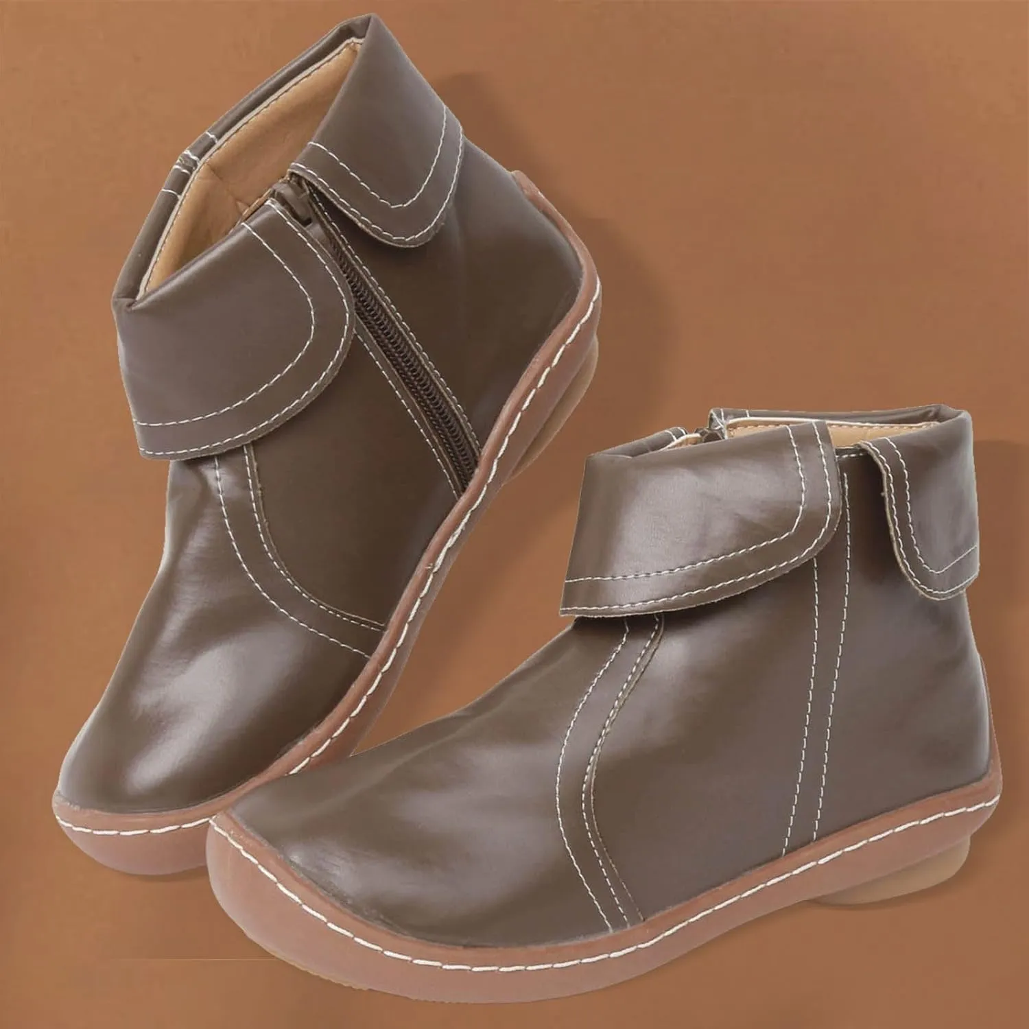 Ankle Boots for Women No Heel Dressy Vintage Leather Side Zipper 2024 Arch Support New Damping Boots Shoes Leather Booties
