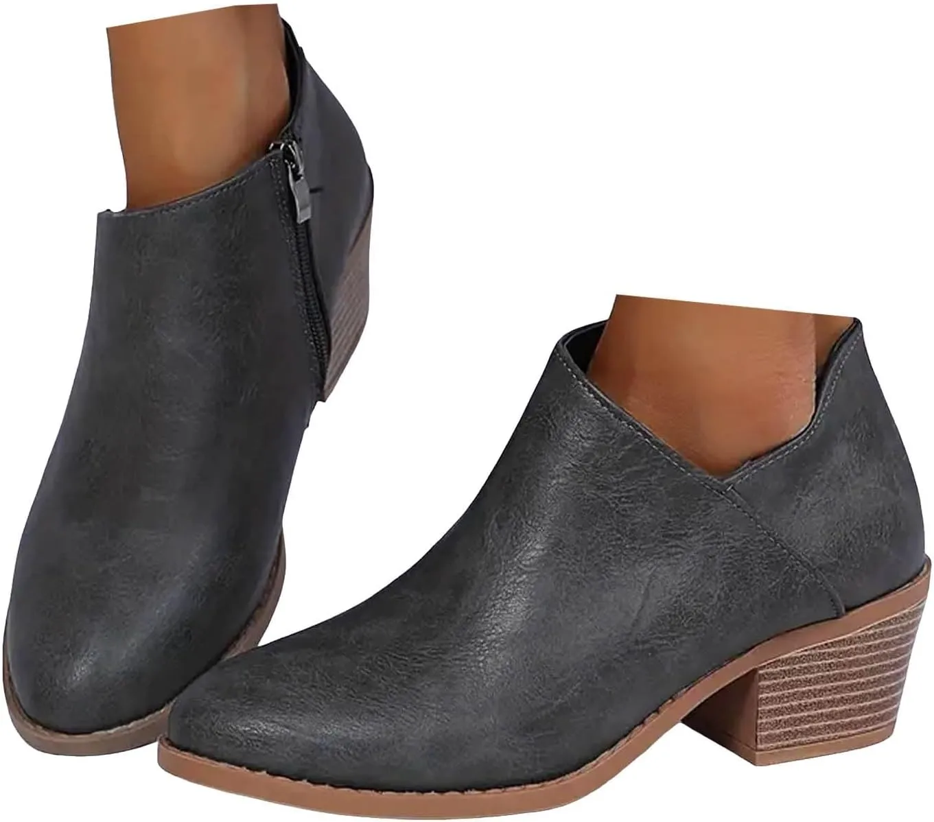 Ankle Boots for Women Women's Ankle Chelsea Pointed Toe Fall Boots Faux Leather Women Low Chunky Heeled Side Zip Booties