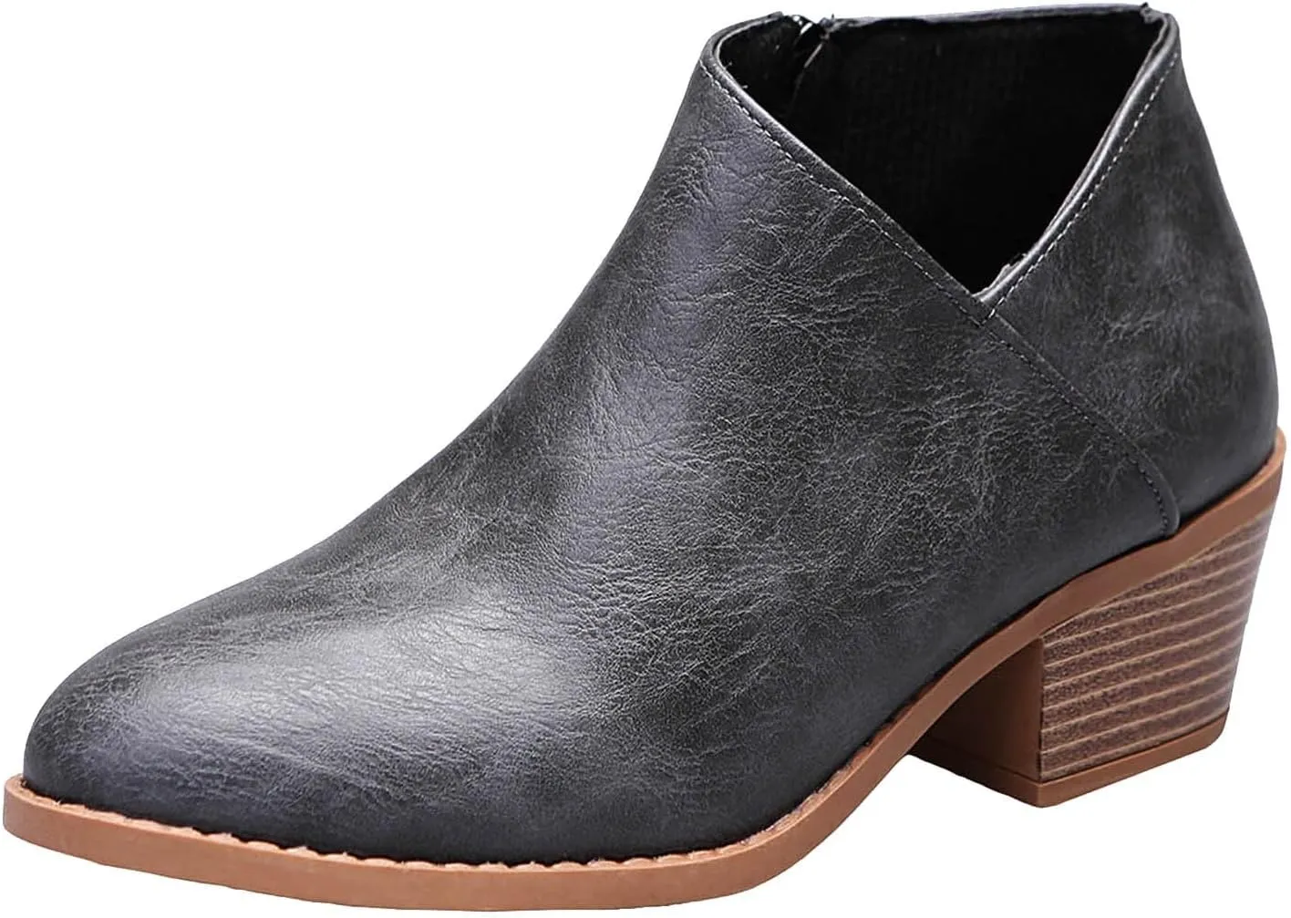 Ankle Boots for Women Women's Ankle Chelsea Pointed Toe Fall Boots Faux Leather Women Low Chunky Heeled Side Zip Booties