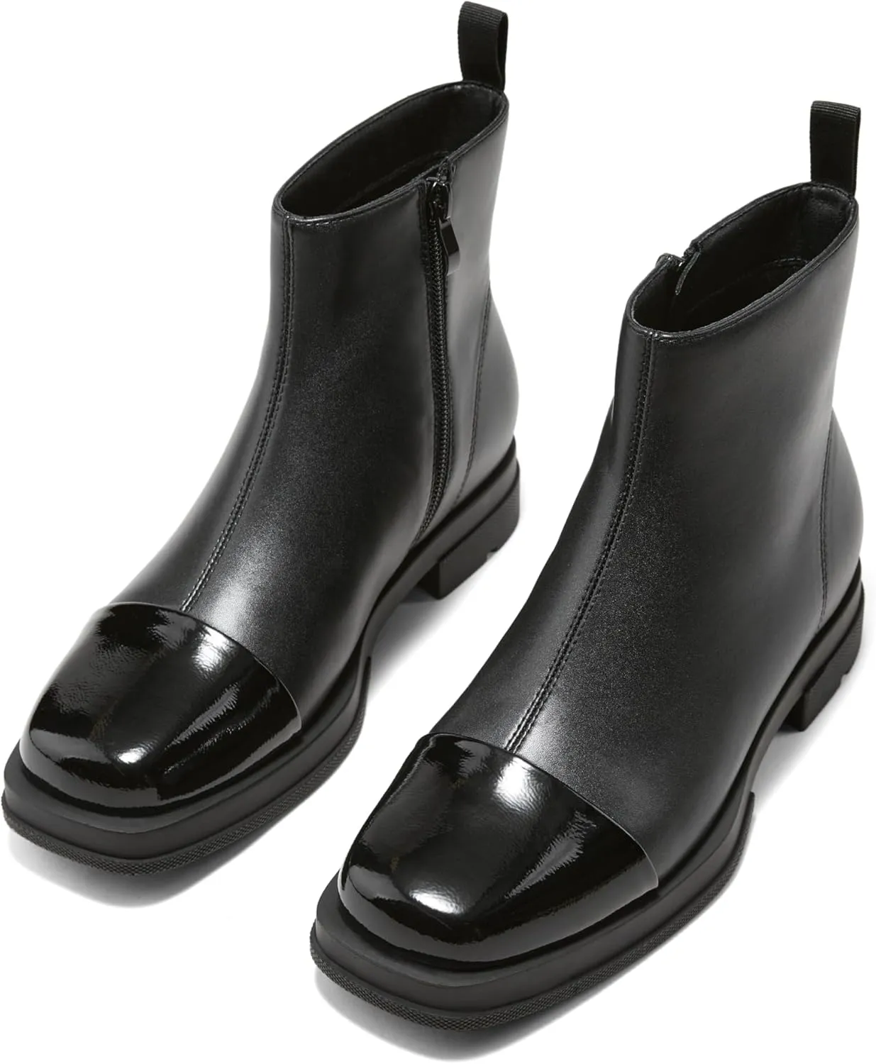 Arromic Women's Ankle Boots Square Toe Low Heel Booties Leather Zipper Dress Short Shoes for Women