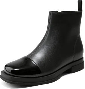 Arromic Women's Ankle Boots Square Toe Low Heel Booties Leather Zipper Dress Short Shoes for Women