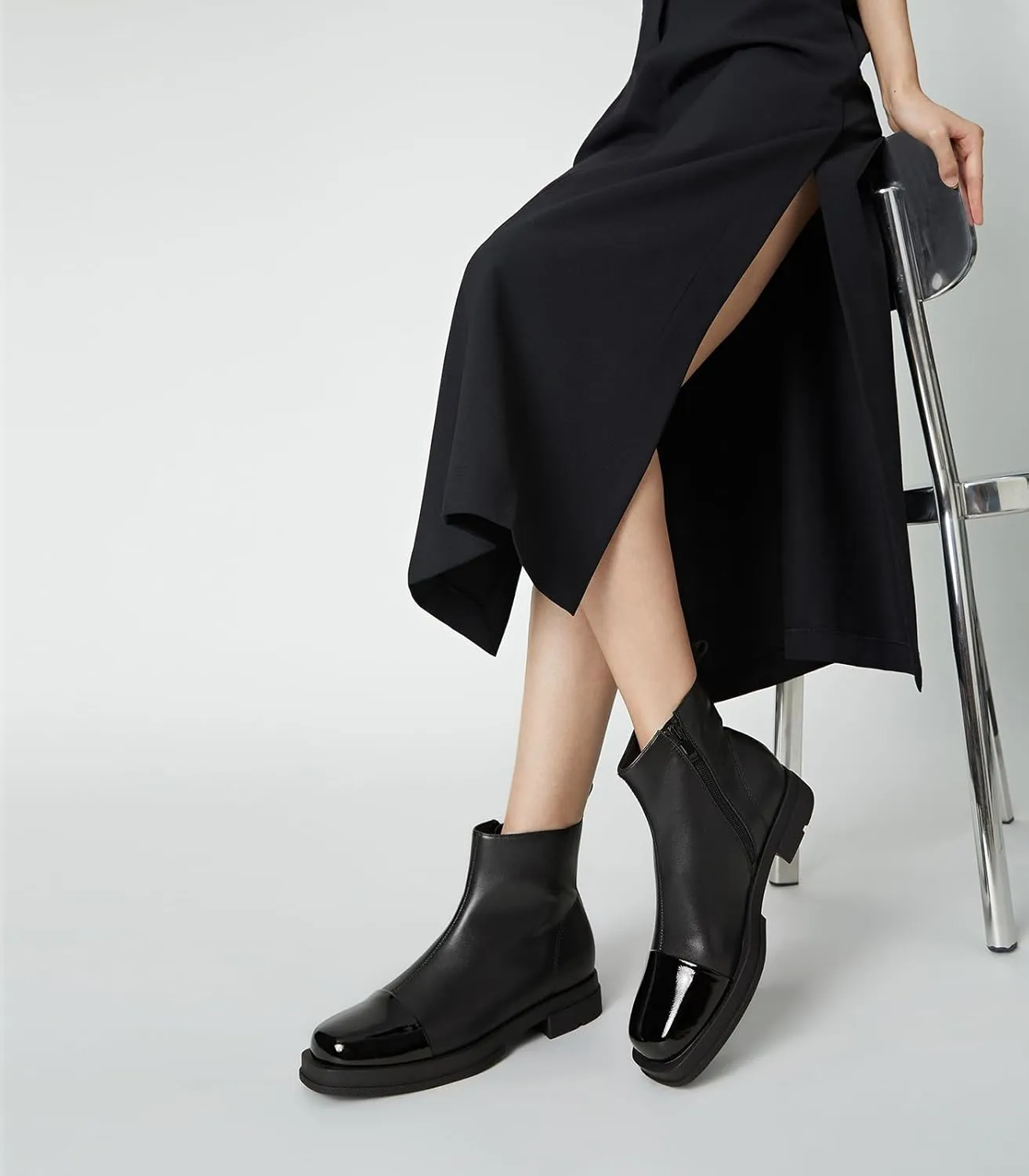 Arromic Women's Ankle Boots Square Toe Low Heel Booties Leather Zipper Dress Short Shoes for Women