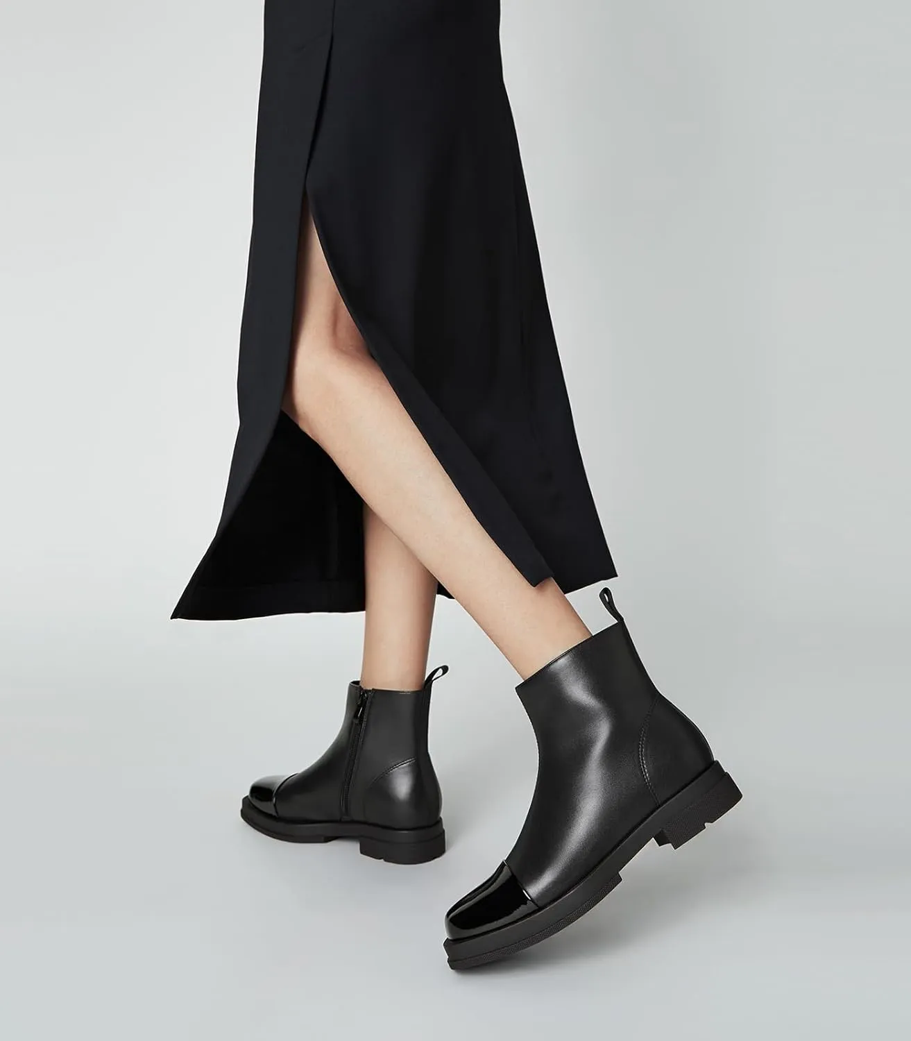 Arromic Women's Ankle Boots Square Toe Low Heel Booties Leather Zipper Dress Short Shoes for Women