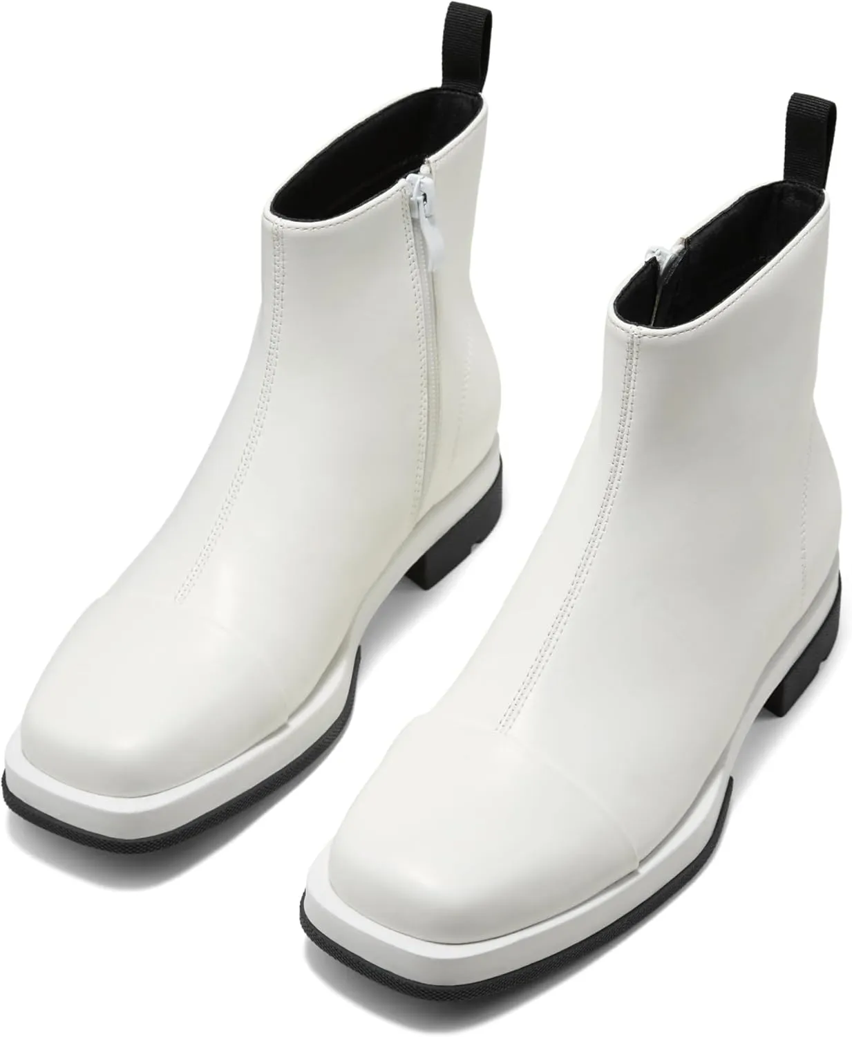 Arromic Women's Ankle Boots Square Toe Low Heel Booties Leather Zipper Dress Short Shoes for Women