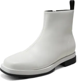 Arromic Women's Ankle Boots Square Toe Low Heel Booties Leather Zipper Dress Short Shoes for Women