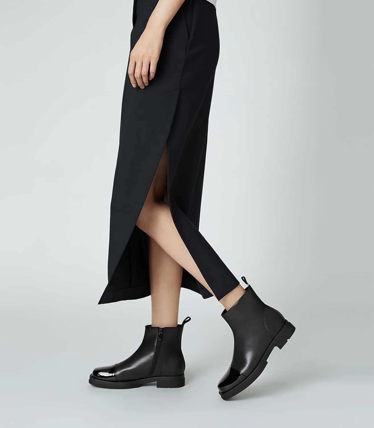 Arromic Women's Ankle Boots Square Toe Low Heel Booties Leather Zipper Dress Short Shoes for Women