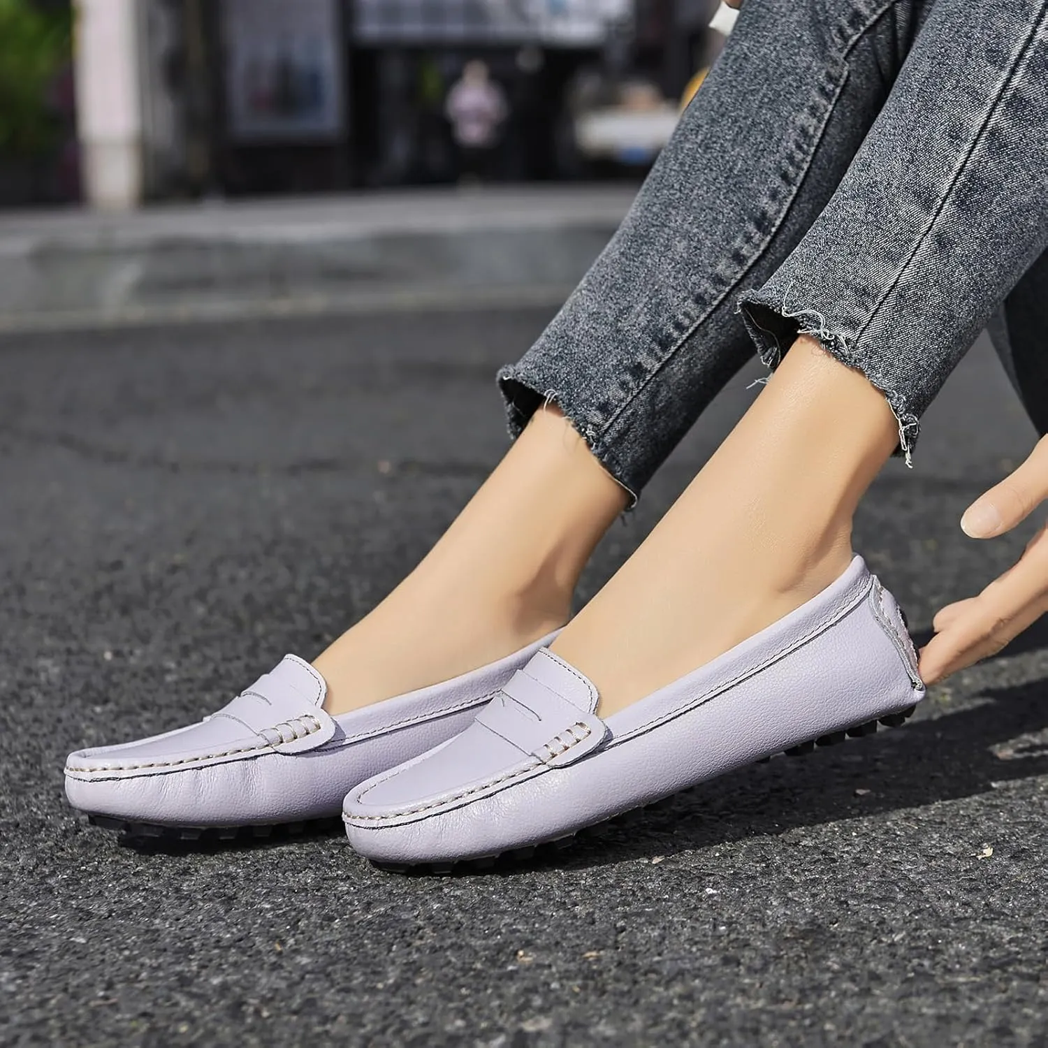 Artisure Women's Classic Comfort Leather Penny Loafers Casual Slip-Ons Lightweight Walking Flats Driving Mocs Boat Shoes