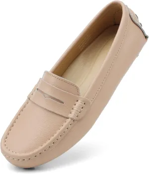 Artisure Women's Classic Comfort Leather Penny Loafers Casual Slip-Ons Lightweight Walking Flats Driving Mocs Boat Shoes