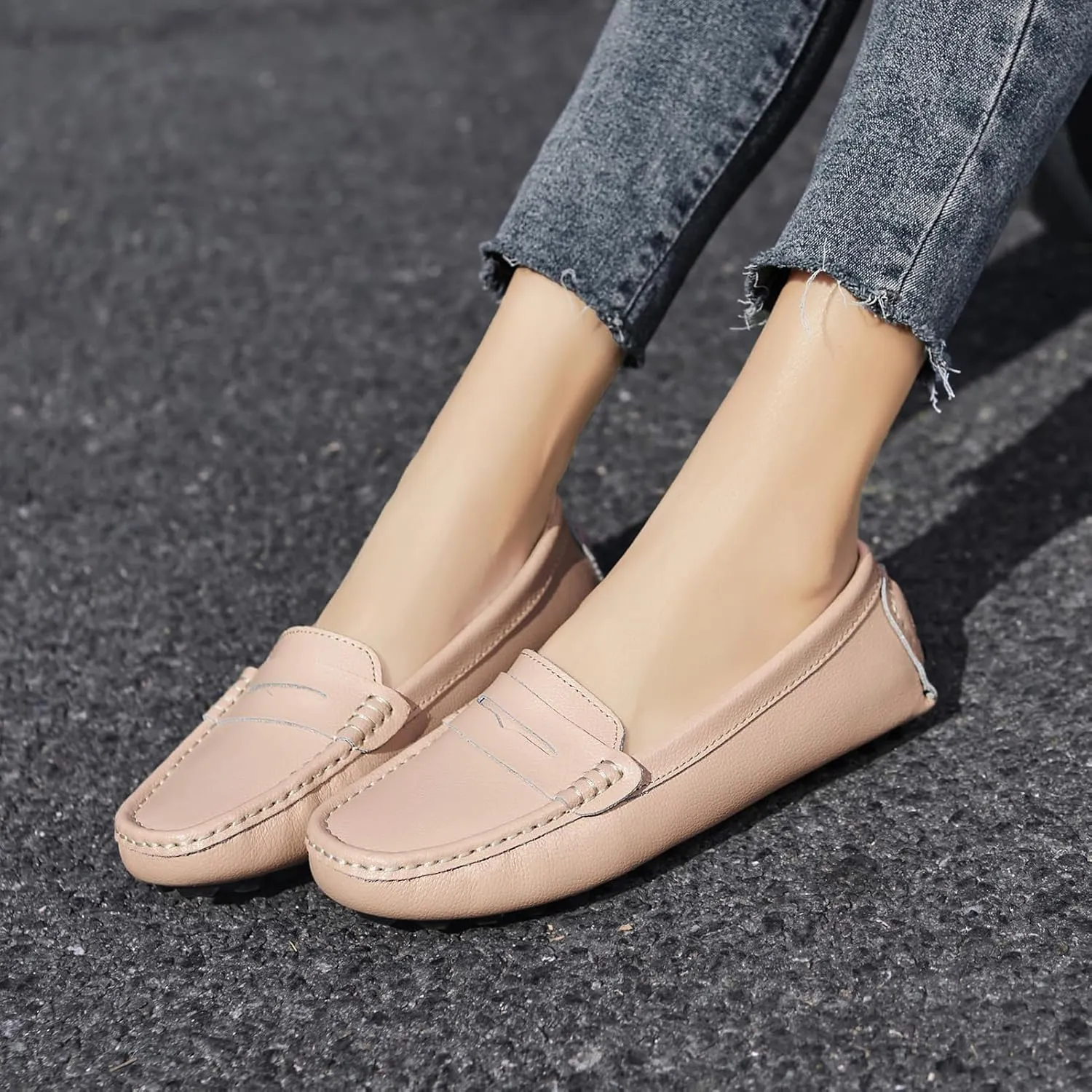 Artisure Women's Classic Comfort Leather Penny Loafers Casual Slip-Ons Lightweight Walking Flats Driving Mocs Boat Shoes