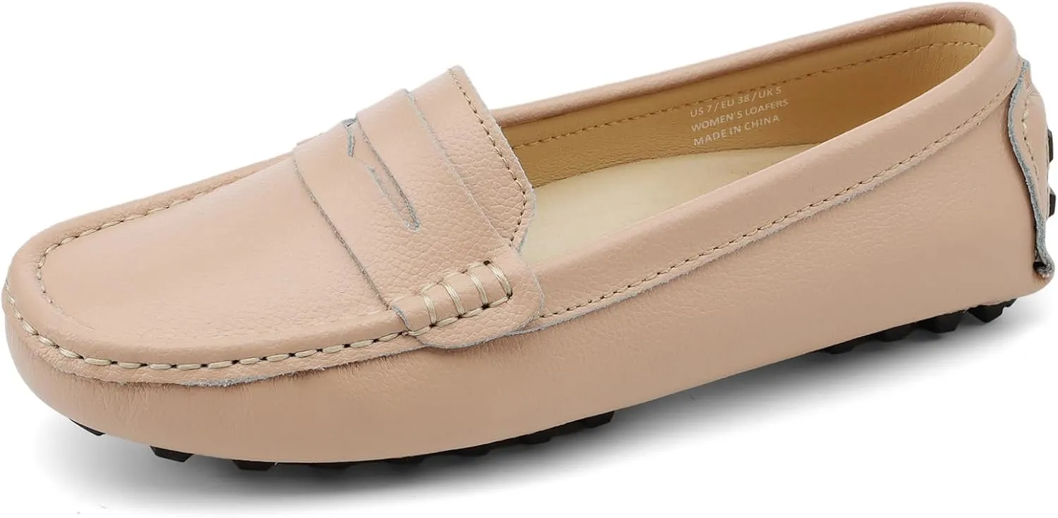 Artisure Women's Classic Comfort Leather Penny Loafers Casual Slip-Ons Lightweight Walking Flats Driving Mocs Boat Shoes