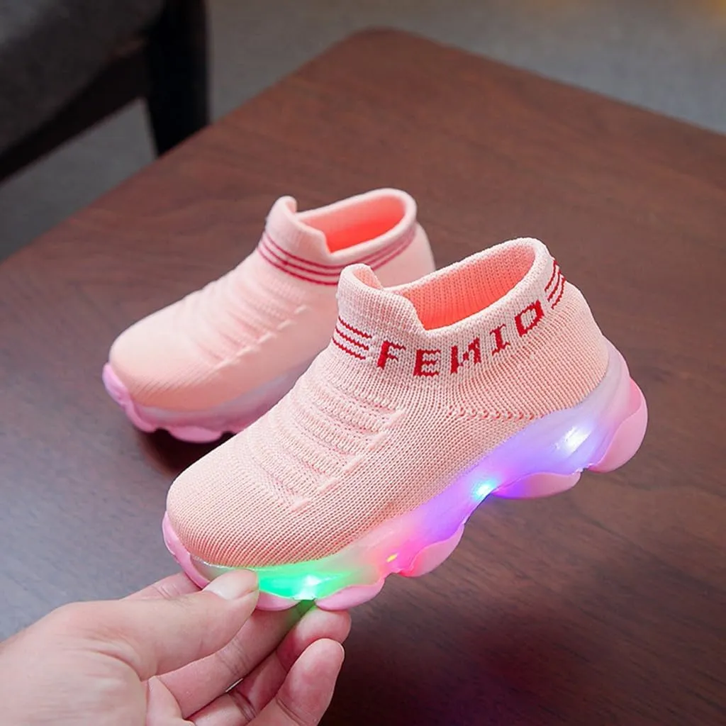 Baby Boys Girls Light Up Shoes, Lightweight Breathable Anti-Slip Flashing Sport Sneakers for Toddler Tennis Shoes