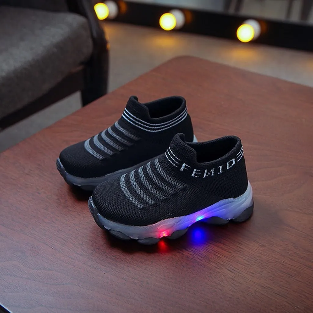Baby Boys Girls Light Up Shoes, Lightweight Breathable Anti-Slip Flashing Sport Sneakers for Toddler Tennis Shoes