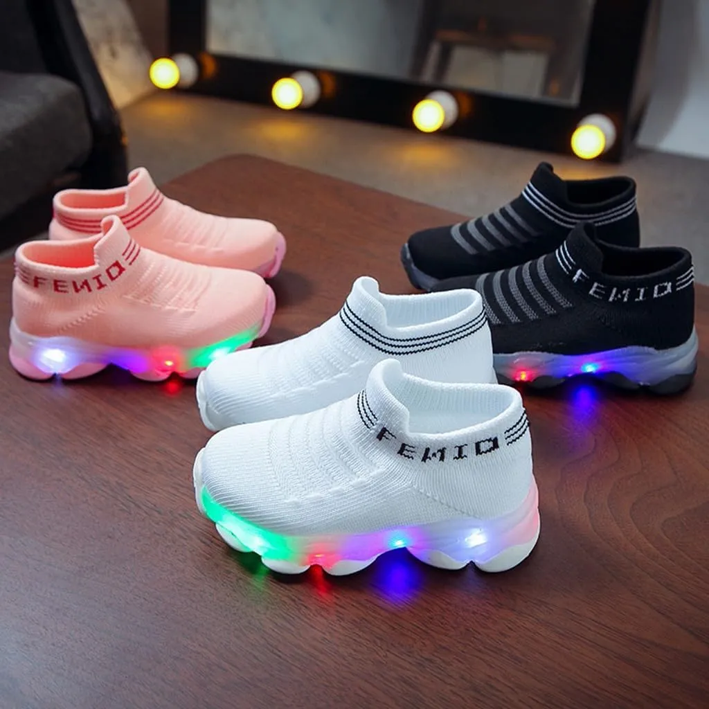 Baby Boys Girls Light Up Shoes, Lightweight Breathable Anti-Slip Flashing Sport Sneakers for Toddler Tennis Shoes