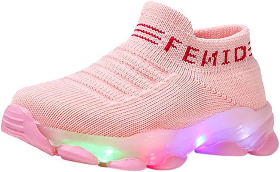 Baby Boys Girls Light Up Shoes, Lightweight Breathable Anti-Slip Flashing Sport Sneakers for Toddler Tennis Shoes
