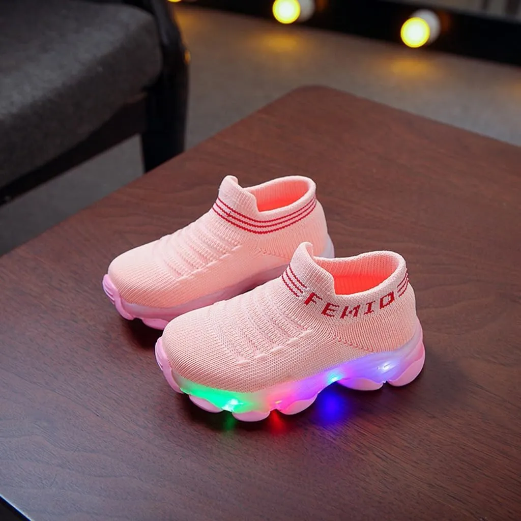 Baby Boys Girls Light Up Shoes, Lightweight Breathable Anti-Slip Flashing Sport Sneakers for Toddler Tennis Shoes
