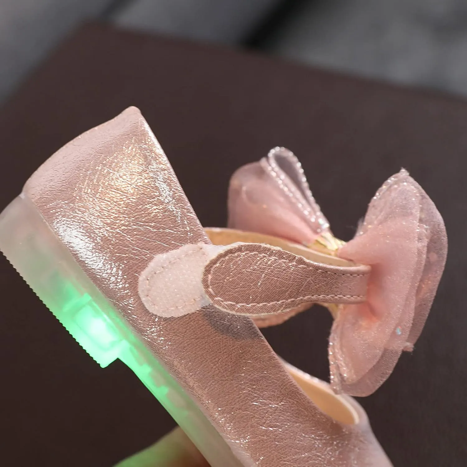 Baby Girl Bow Embellished Shoe Soft Sole Textured Sandals Princess Hook and Loop Low Heel Splicing Rhinestone Shoes