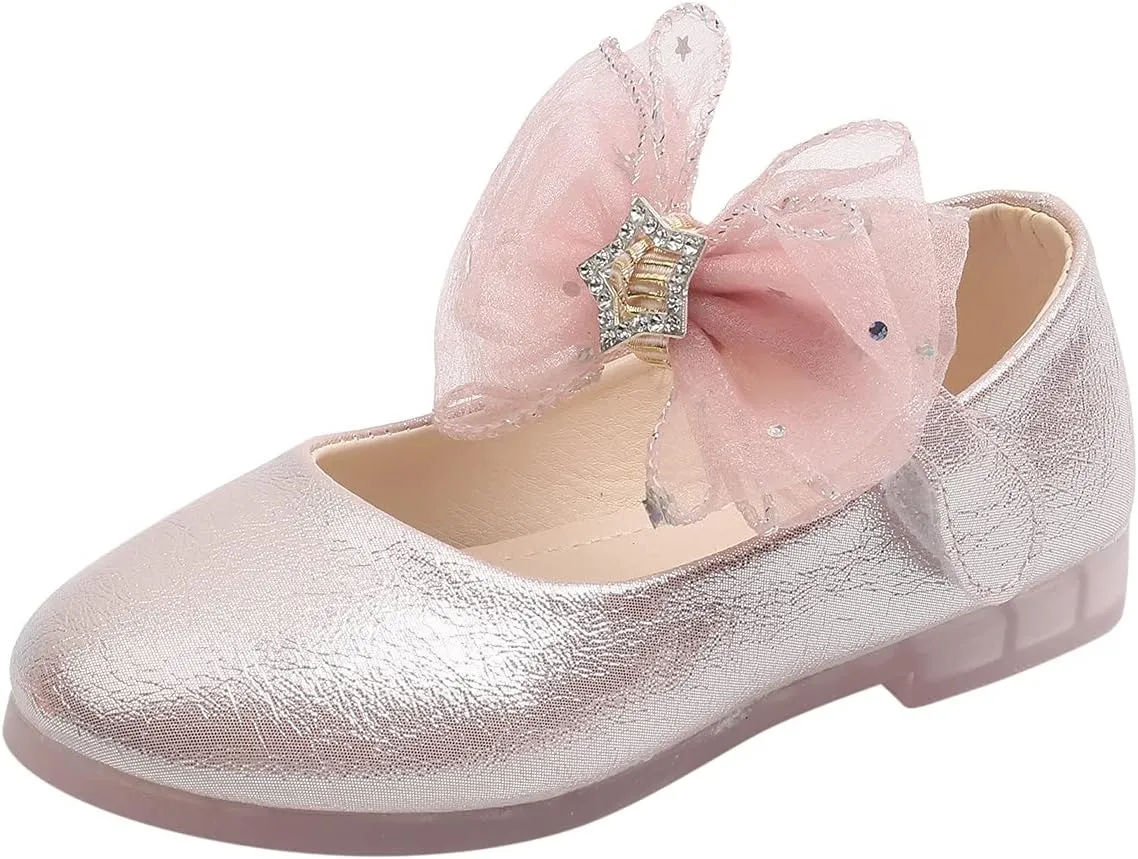 Baby Girl Bow Embellished Shoe Soft Sole Textured Sandals Princess Hook and Loop Low Heel Splicing Rhinestone Shoes
