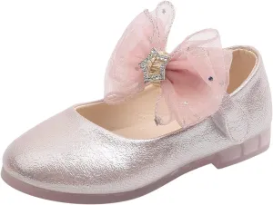 Baby Girl Bow Embellished Shoe Soft Sole Textured Sandals Princess Hook and Loop Low Heel Splicing Rhinestone Shoes
