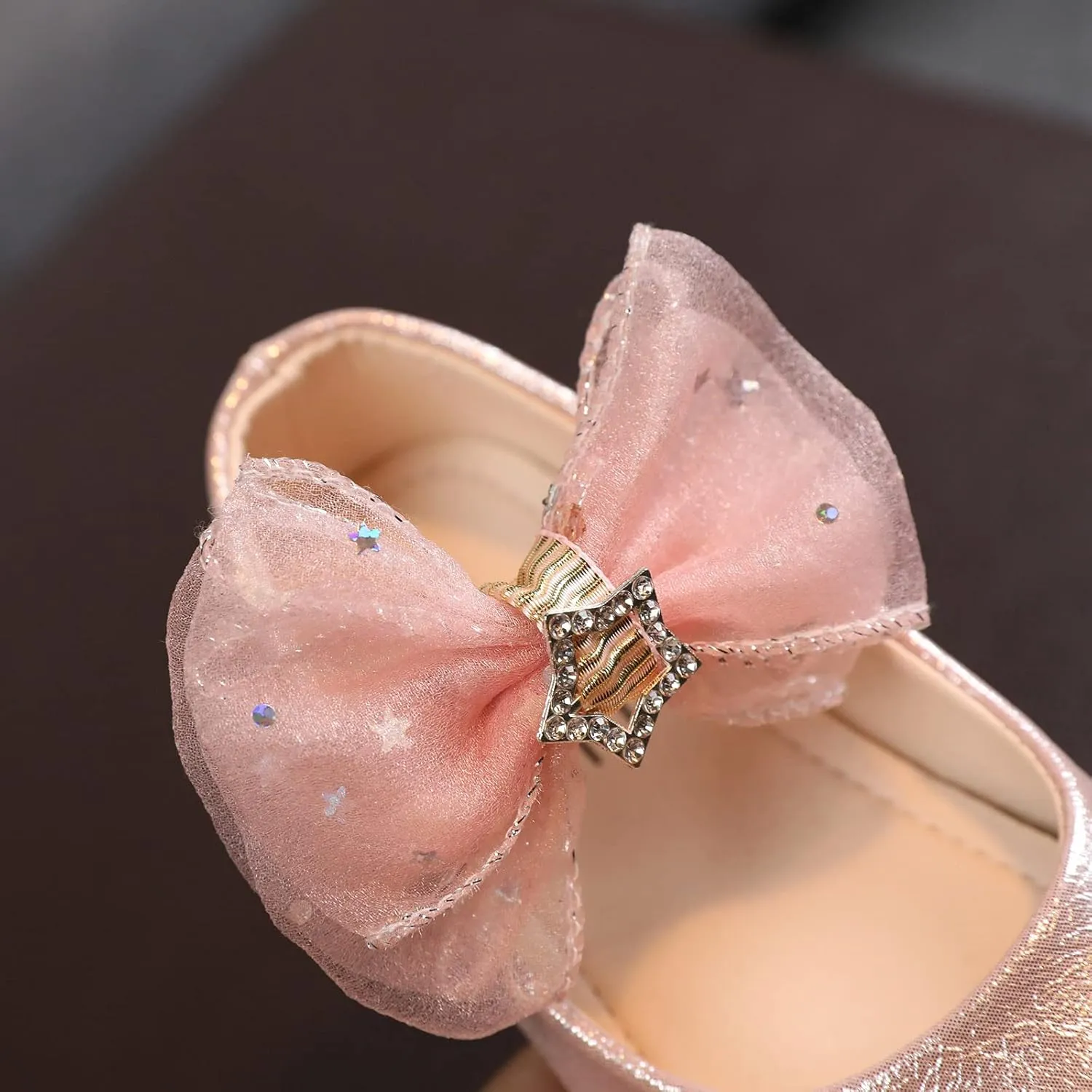 Baby Girl Bow Embellished Shoe Soft Sole Textured Sandals Princess Hook and Loop Low Heel Splicing Rhinestone Shoes