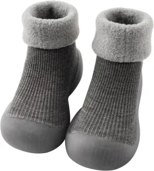 Baby Girl Shoes, 0-4 Years Kids Boys Girls Solid Warm Knit Soft Sole Rubber Sock Shoes Slipper Black Boots