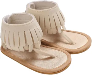 Baby Girls Boho Sandals Soft Sole Open Toe Flip Flops Kids Breathable Beach Flats Ankle Tassel Hook Loop Summer Shoes