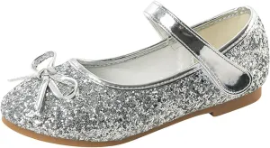 Baby Girls Glitter Bow Dress Dance Shoes Sandals 𝗟ow Heels Rubber Soft Sole Non Slip Princess Shoes Pearl Sequins Loafers