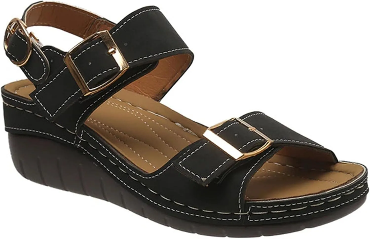 BBPM Women's Summer Arch Support Sandals Adjustable Hook Loop Casual Platform Sandals Comfort Elastic Slip-on Light Weight Slingback Casual Walking Sandals