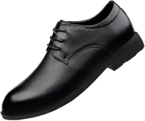 Black Lace-up Dress Leather Shoes Fashionable Formal Brogue Men's 4.5cm Invisible Height Increasing Oxford