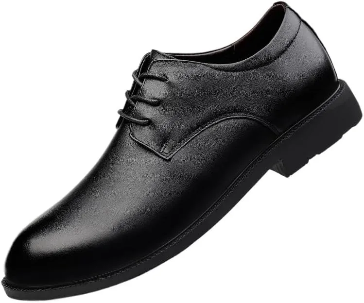 Black Lace-up Dress Leather Shoes Fashionable Formal Brogue Men's 4.5cm Invisible Height Increasing Oxford