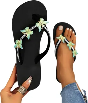 Black Sandals Women Platform Ladies Fashion Summer Flip Flops Casual Rhinestone Butterfly Sandals