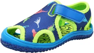 Boys Beach Water Shoes Toe Wraping Soft Sole Sandals for Kids Rainbow Dinosaur Slippers with Hook & Loop Sport Shoes