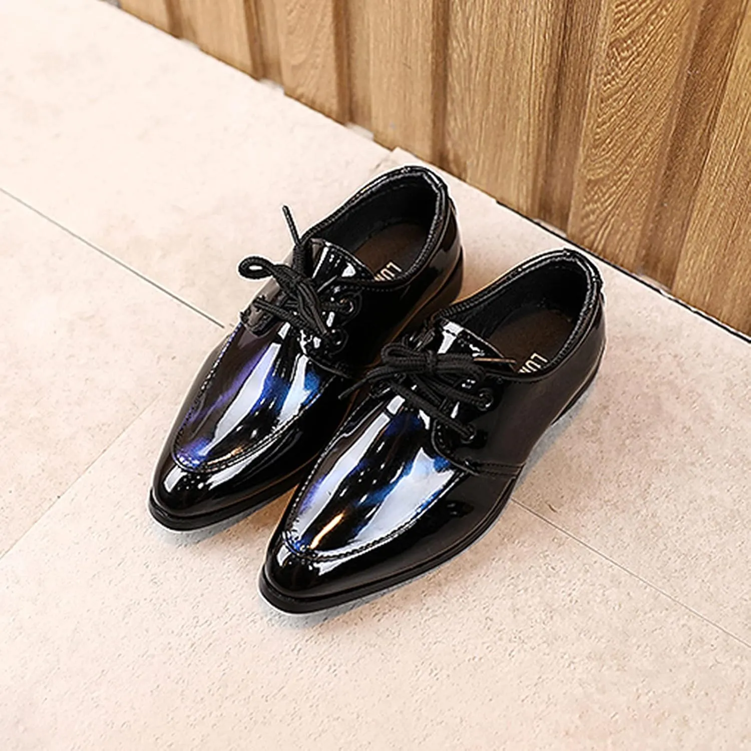 Boy's Classic Dress Shoes Pointed Toe Patent Formal Oxfords Dress Shoes Lace Up Wedding Prom Footwear for Boys