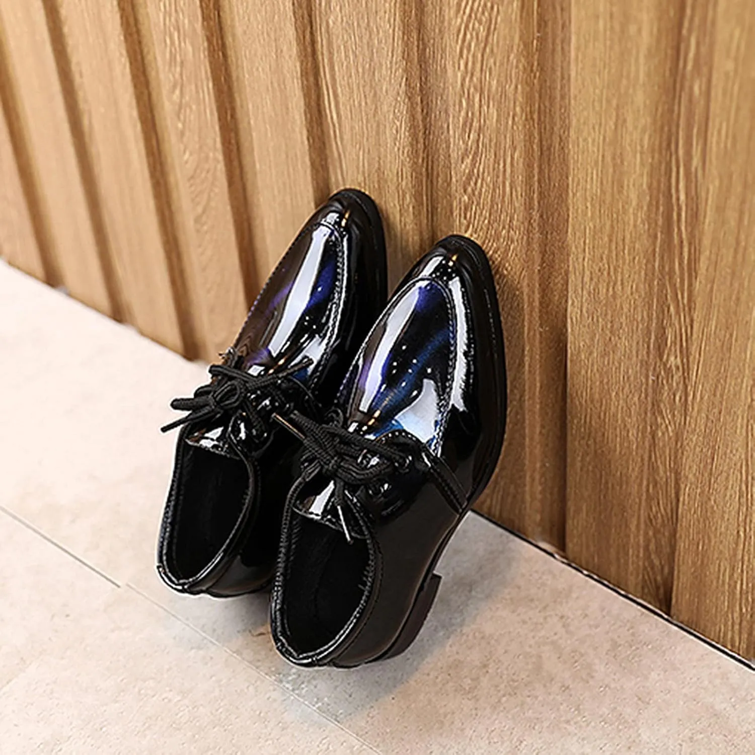 Boy's Classic Dress Shoes Pointed Toe Patent Formal Oxfords Dress Shoes Lace Up Wedding Prom Footwear for Boys