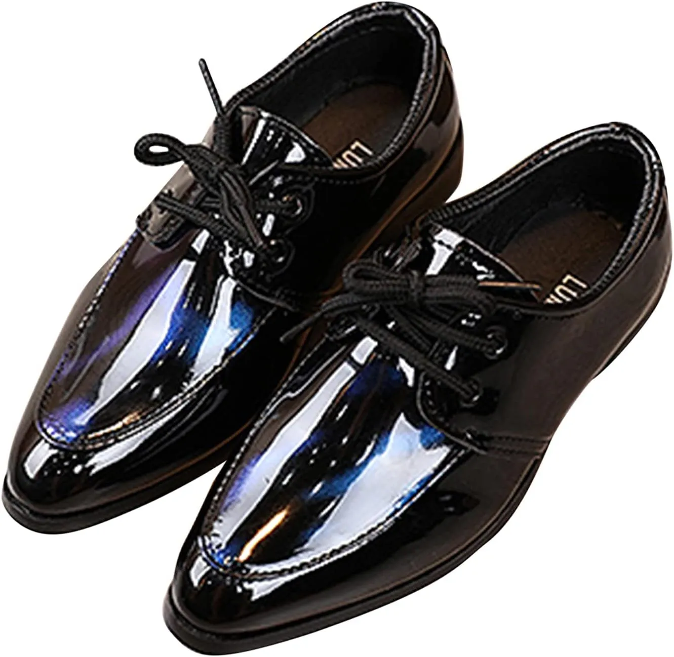 Boy's Classic Dress Shoes Pointed Toe Patent Formal Oxfords Dress Shoes Lace Up Wedding Prom Footwear for Boys