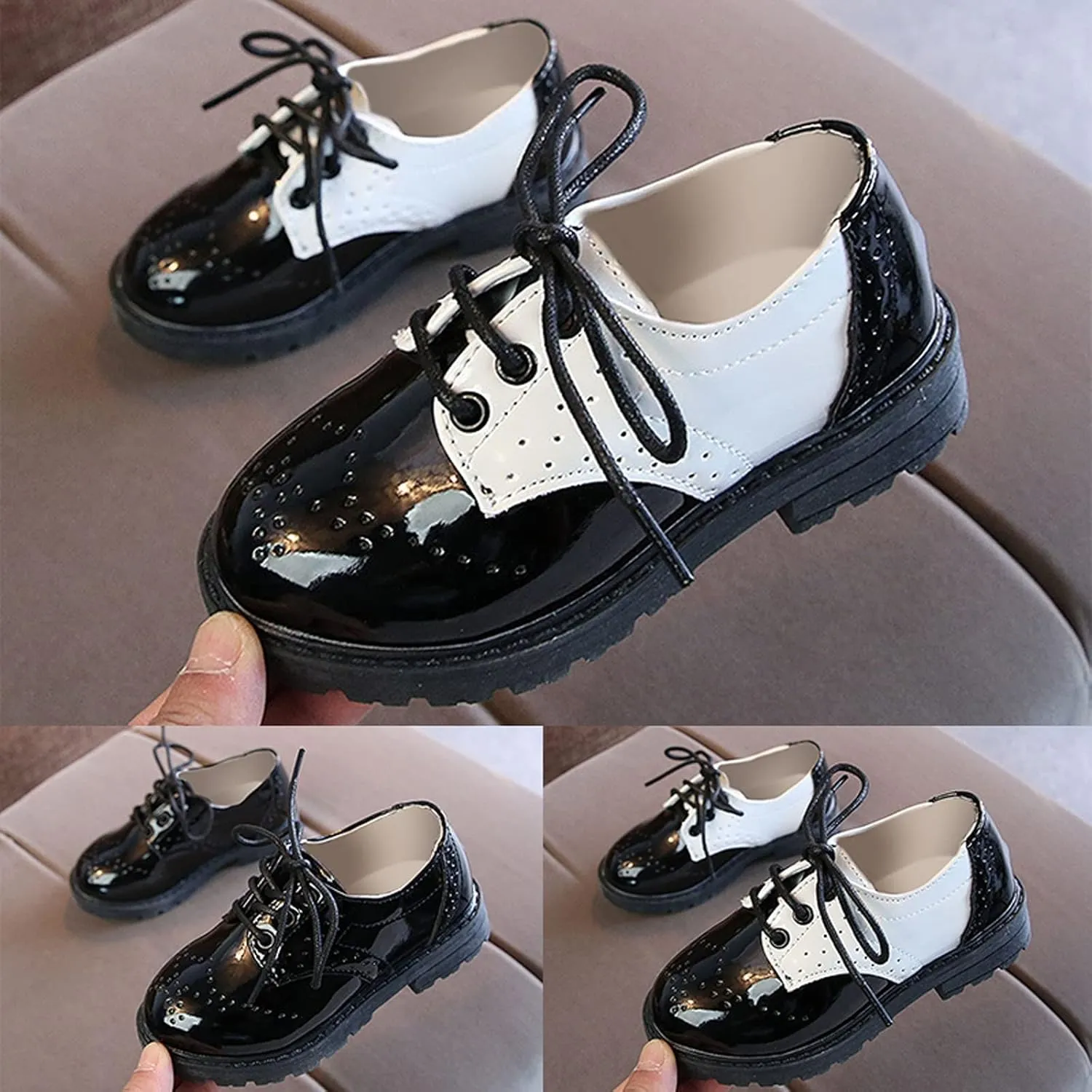 Boys Girls Dress Shoes Kids School Uniform Formal Casual Oxfords for Toddler Little Kid Lace Up Faux Leather Shoes
