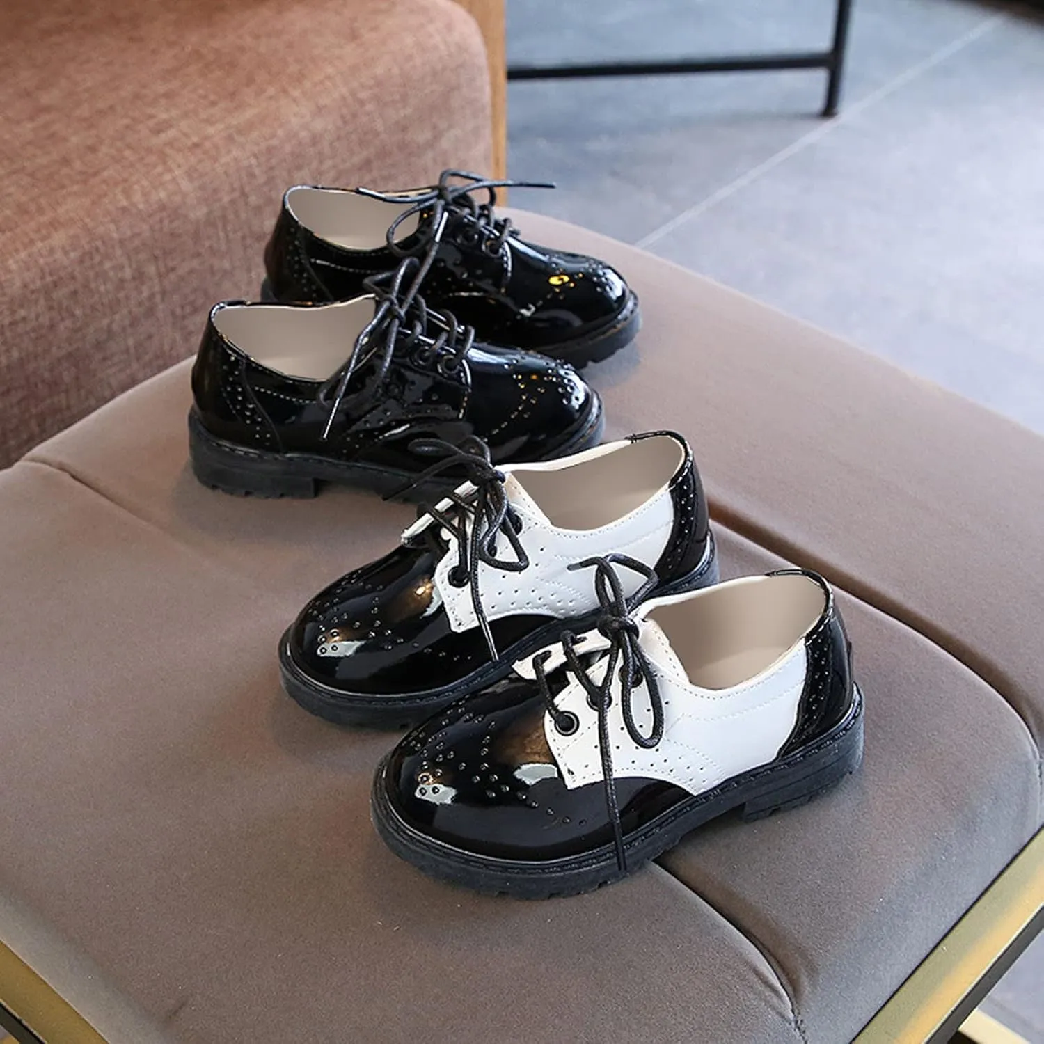 Boys Girls Dress Shoes Kids School Uniform Formal Casual Oxfords for Toddler Little Kid Lace Up Faux Leather Shoes