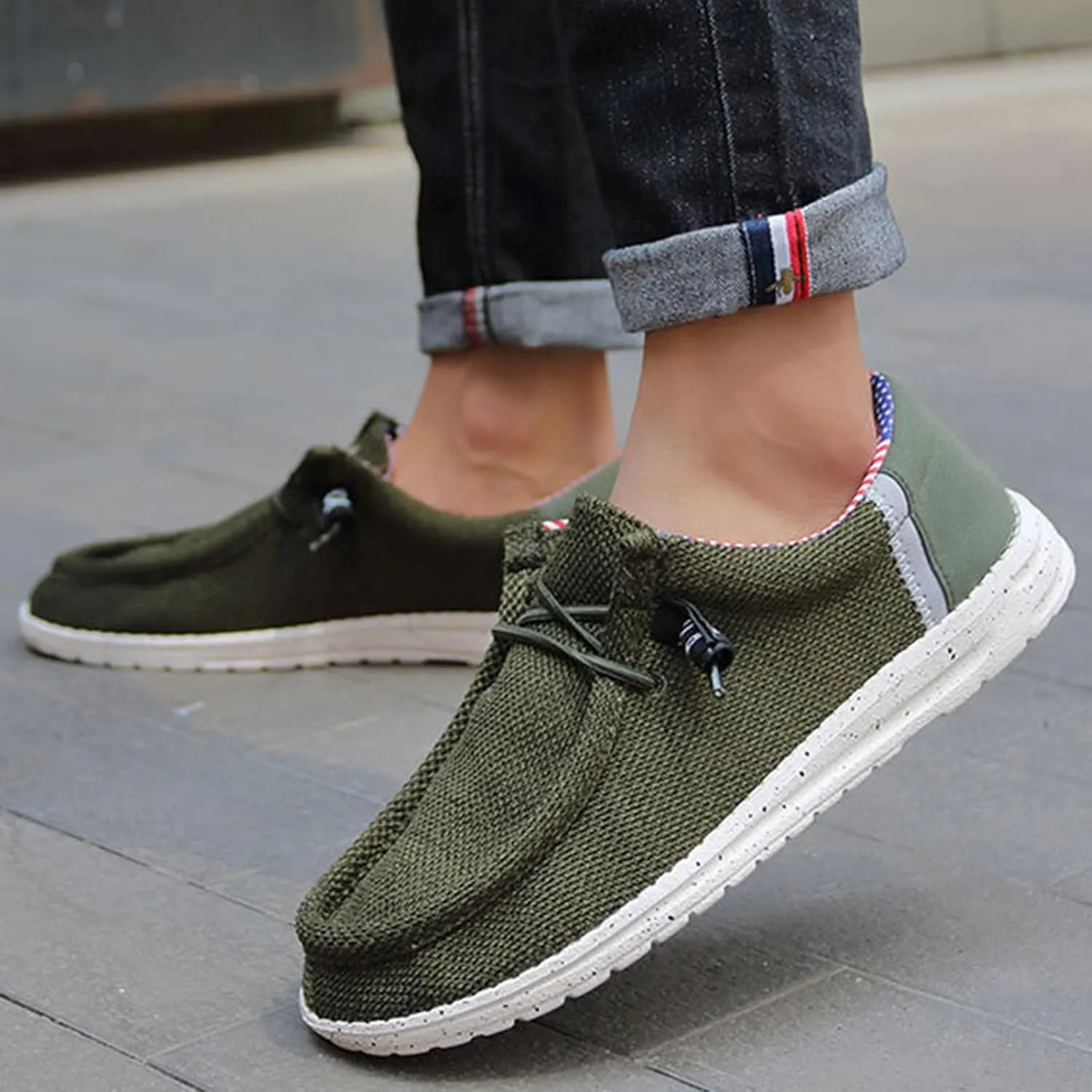 Canvas Boat Shoes Men,Classic Lightweight Breathable Men's Loafers & Slip-ons,Casual Comfortable Deck Shoes Mens,Non-Slip Rubber Soles,for All Day