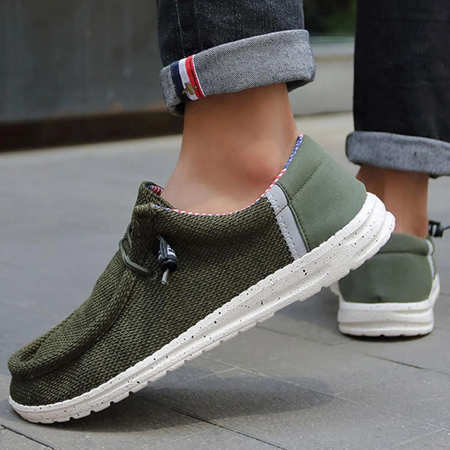 Canvas Boat Shoes Men,Classic Lightweight Breathable Men's Loafers & Slip-ons,Casual Comfortable Deck Shoes Mens,Non-Slip Rubber Soles,for All Day