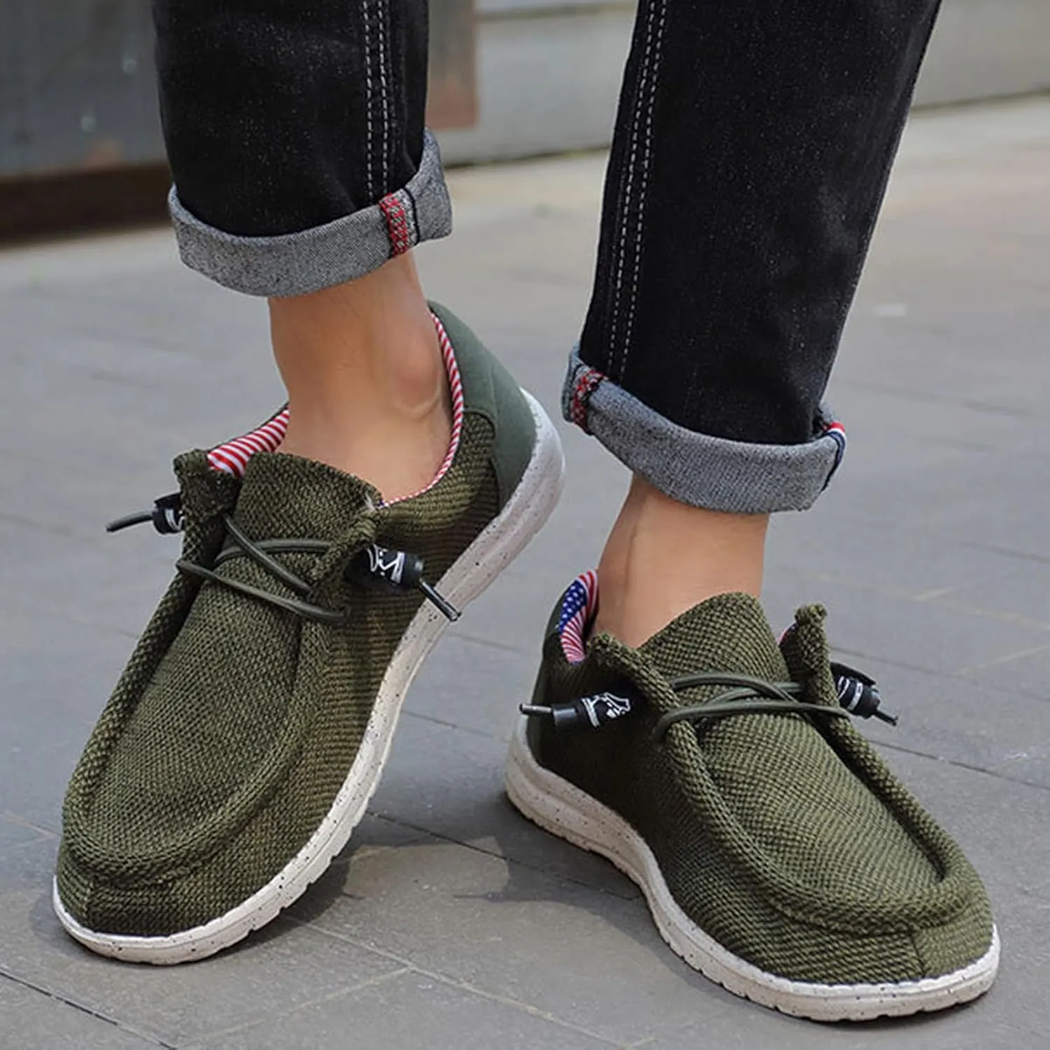 Canvas Boat Shoes Men,Classic Lightweight Breathable Men's Loafers & Slip-ons,Casual Comfortable Deck Shoes Mens,Non-Slip Rubber Soles,for All Day