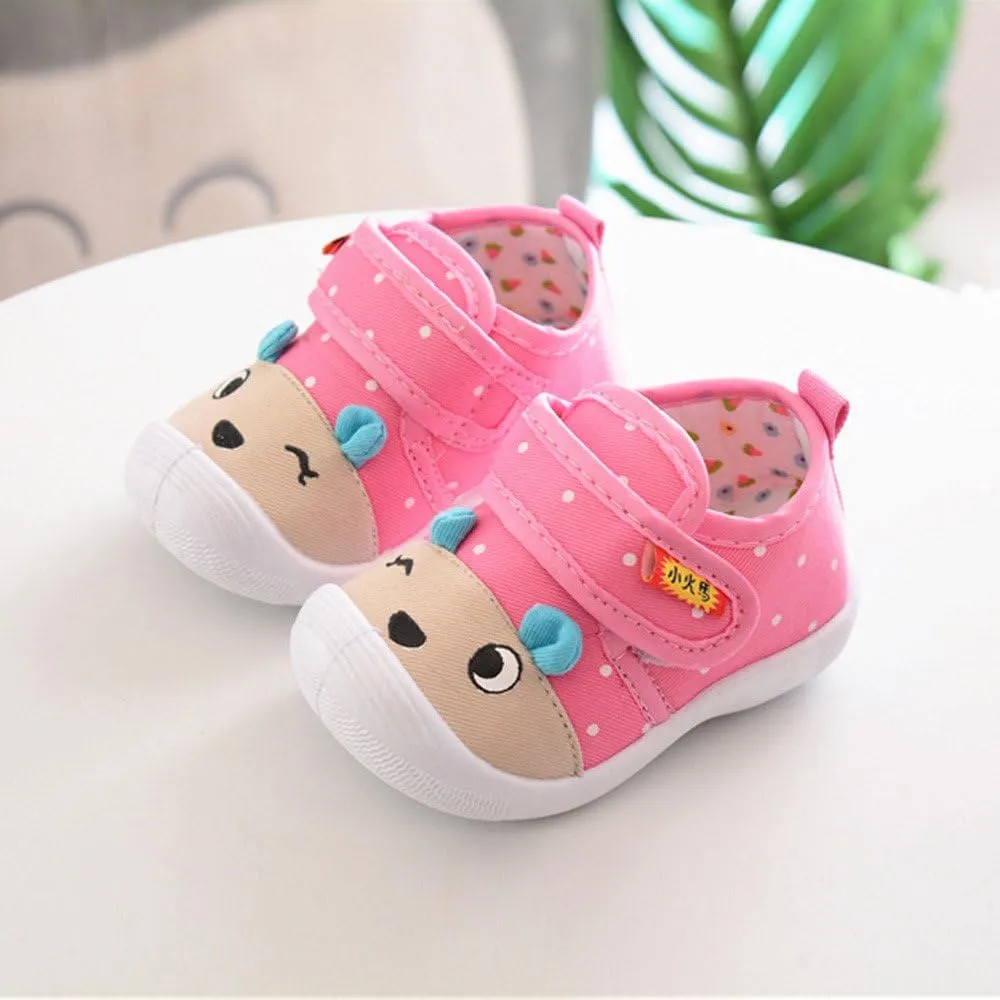 Cartoon Sole Squeaky Baby Kids Boys Soft -Slip Girls Pink Shoes sizes 3-3.5Yrs