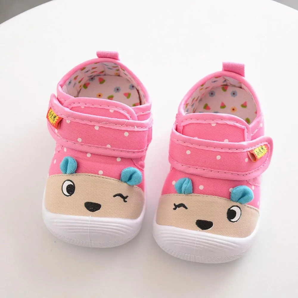 Cartoon Sole Squeaky Baby Kids Boys Soft -Slip Girls Pink Shoes sizes 3-3.5Yrs