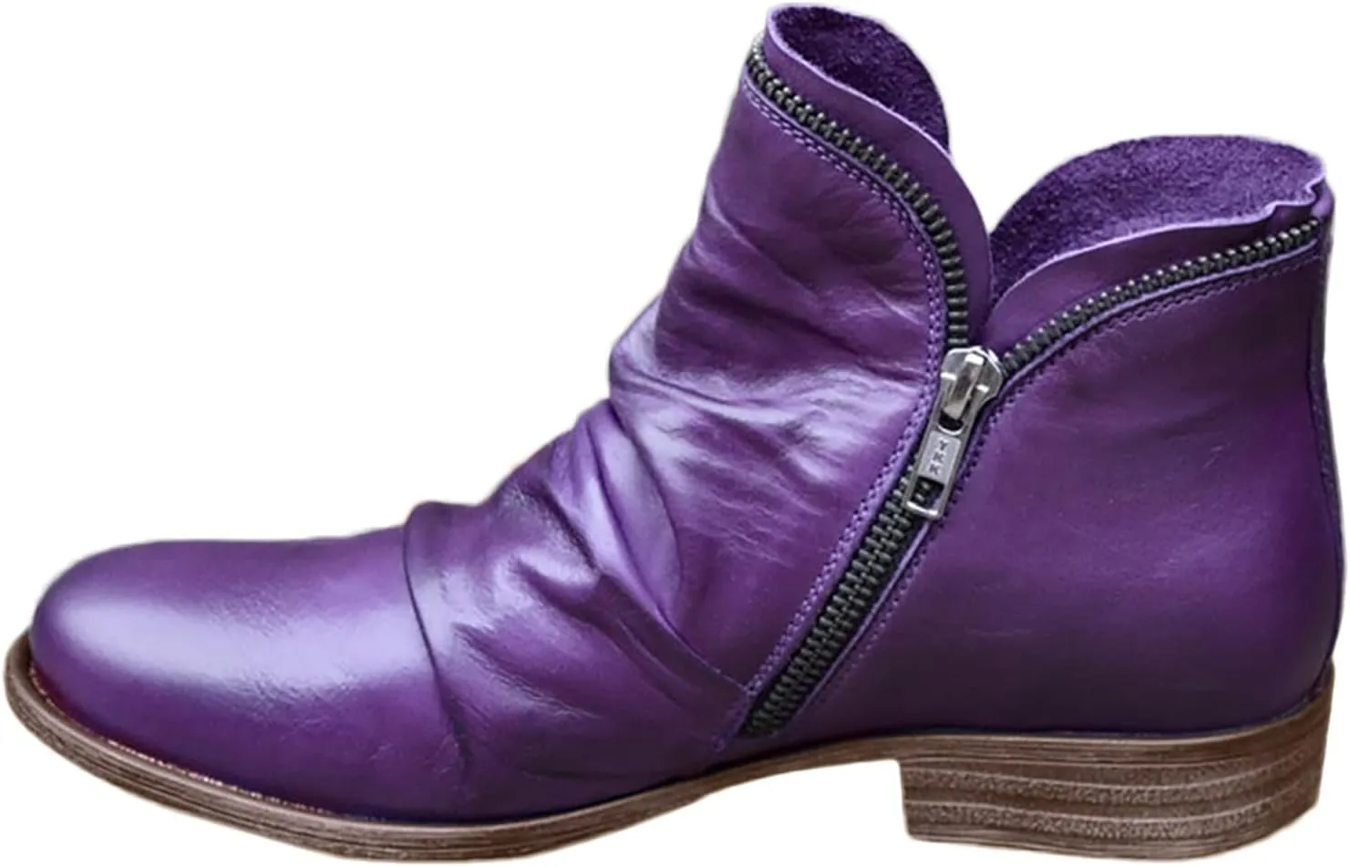 Cathalem Ankle Boots for Women Low Heel Short Shoes Retro Casual Zipper Boots Side Zip-up Vintage Leather Damping Shoes