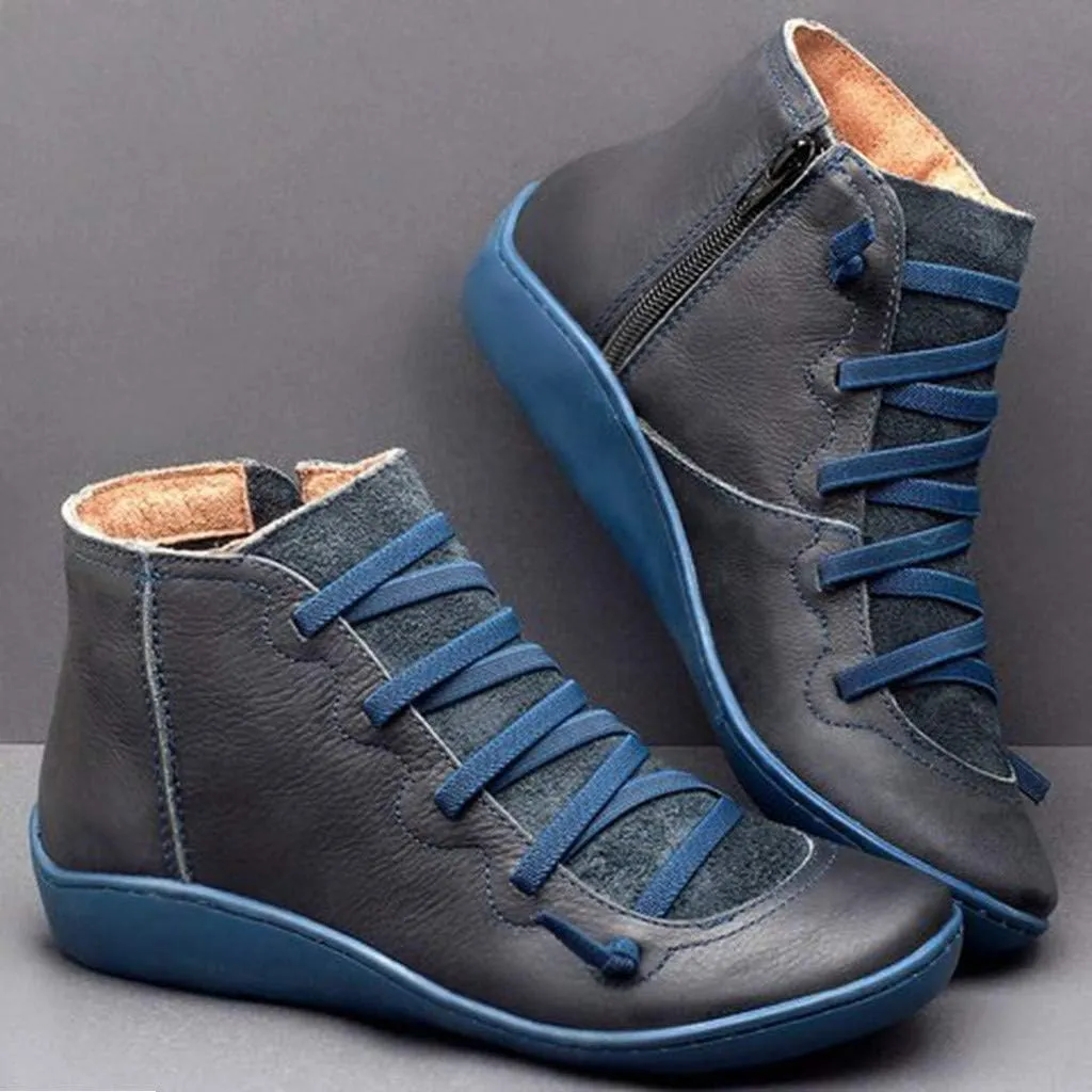 Cathalem Boots for Women, 2024 New Orthopedic Ankle Boots Arch Support Leather Comfortable Side Zip Wedge Booties