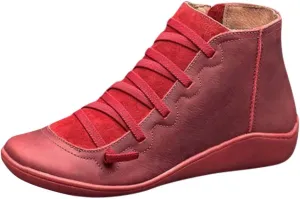Cathalem Boots for Women, 2024 New Orthopedic Ankle Boots Arch Support Leather Comfortable Side Zip Wedge Booties